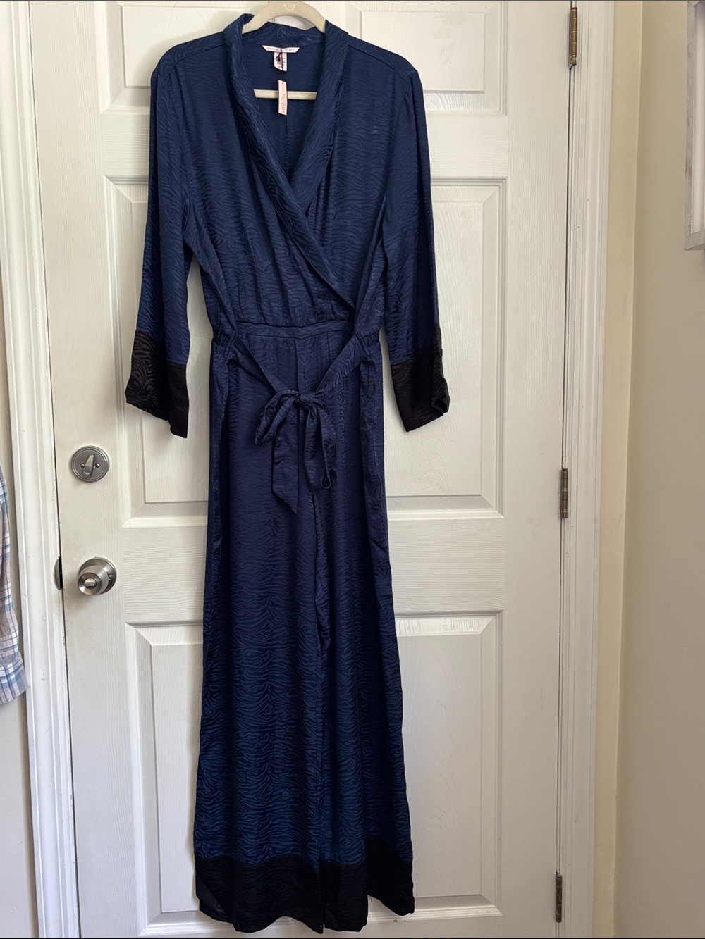 New NWT Victoria's Secret Navy Satin Pant One Piece Jumpsuit Size Large Zebra